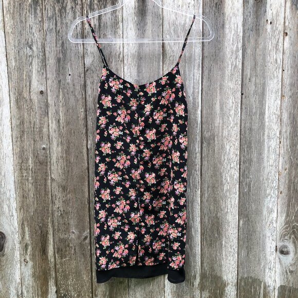 Forever 21 Black Floral Spaghetti Strap Mini Dress Small - Picture 1 of 6
